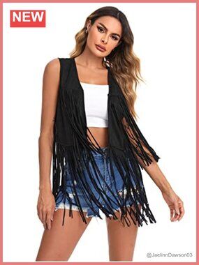 Faux Suede Tassel Sleeveless Vest Crop Hippie Fringe Jacket Cardigan